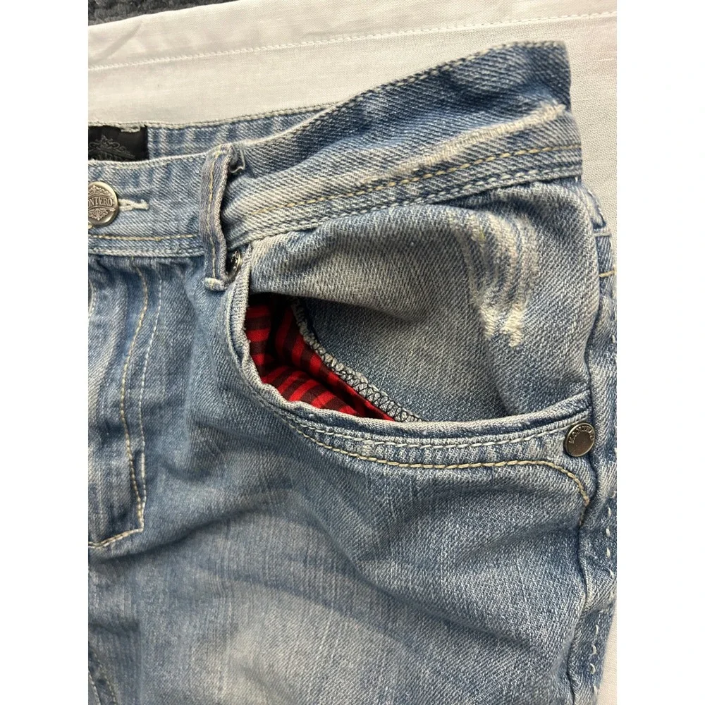 Montero Jeans Mens 36x32 Blue Distressed Ripped Straight Y2K Denim Flap Pocket
